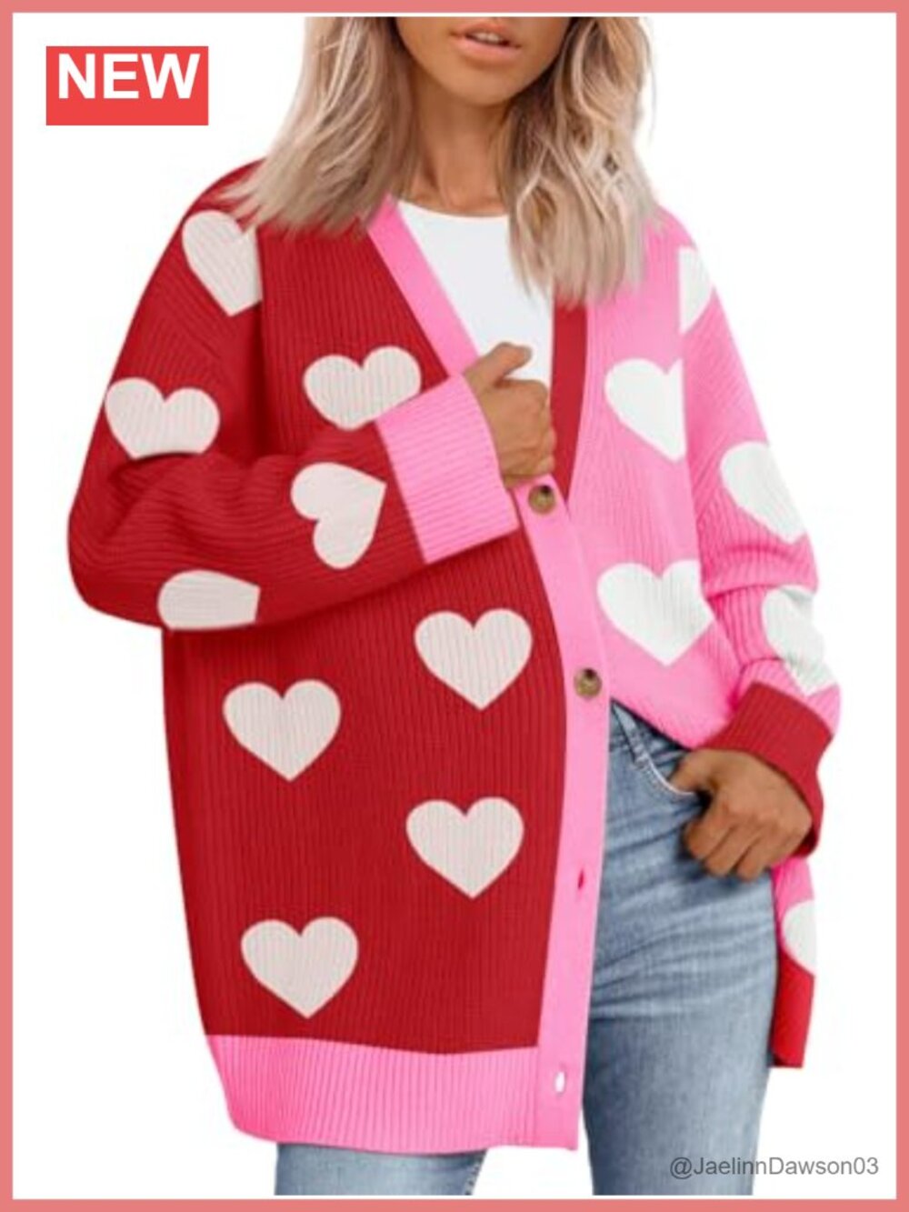 Heart Cardigan Sweater Womens Oversized Ribbed Knit Button Down